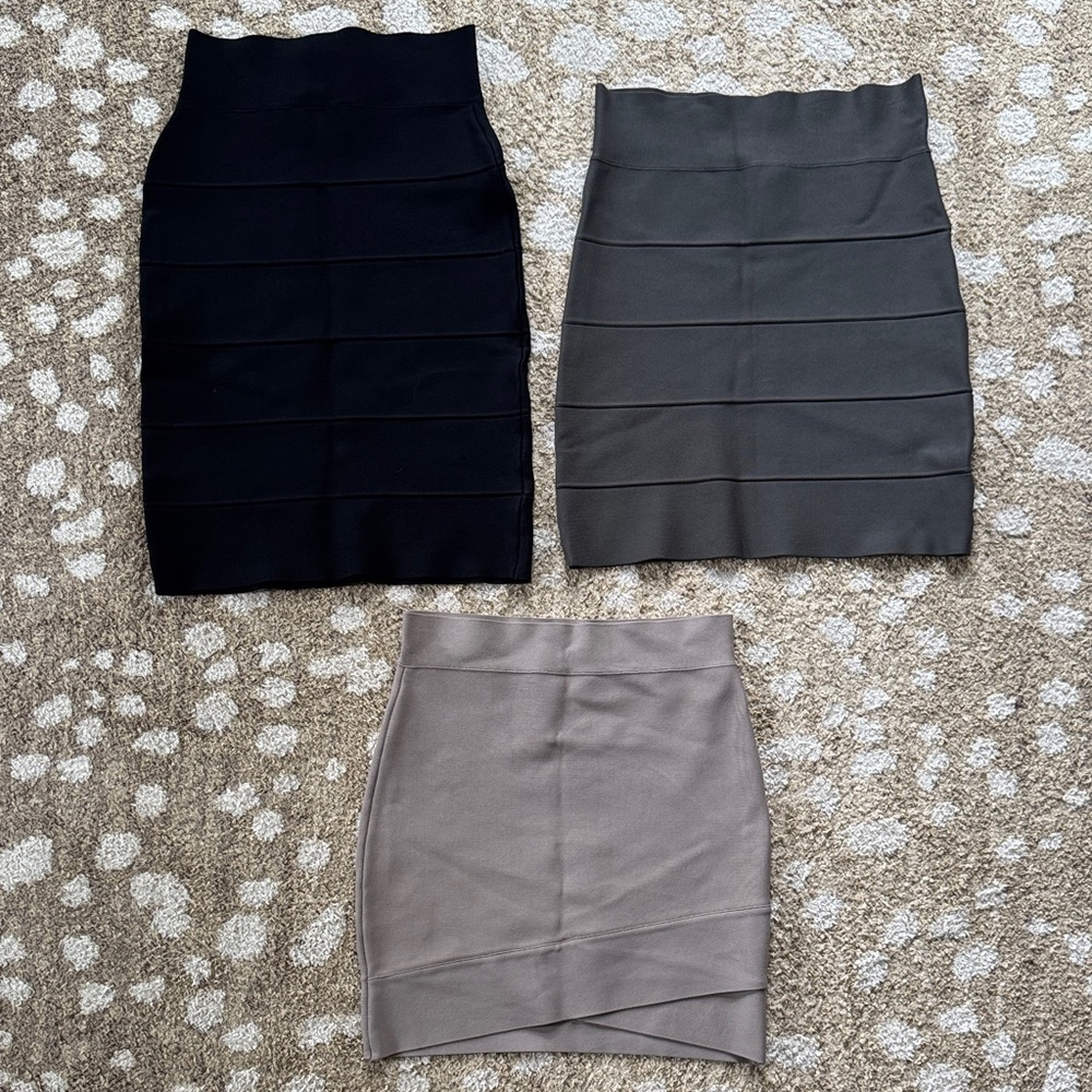 BCBGMaxAzria Trio Bandage Pencil Skirts in Black, Charcoal, and Taupe